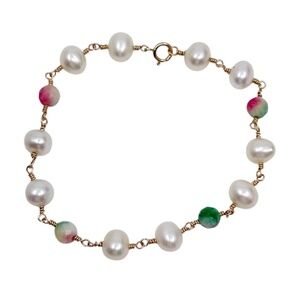 14k gold filled Pearl watermelon tourmaline bracelet - GM324